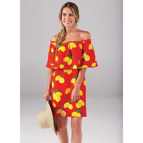 NWT Mud Pie Womens Pippa Off The Shoulder Dress Red S - Picture 3 of 4